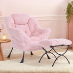 Tiita Lazy Chair with Ottoman, Pink Modern Large Accent Chair, Comfy Leisure Sofa Armchair with Ottoman, Reading Chair with Footrest for Bedroom, Living Room, Dorm Rooms, Plush Pink
