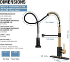 DJS Kitchen Faucets with Pull Down Sprayer Matte Black & Brushed Gold - Single Handle 1 or 3 Holes Spring Kitchen Sink Faucet with Deck Plate for Farmhouse RV Vessel Basin