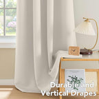 H.VERSAILTEX Room Darkening Curtains for Bedroom Thermal Insulated Living Room Curtains 102 Inch Long Grommet Privacy Protection Window Curtain Panels/Drapes for Nursery, 2 Panels, Ivory