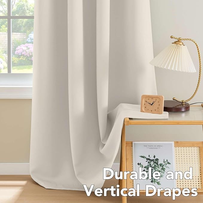 H.VERSAILTEX Room Darkening Curtains for Bedroom Thermal Insulated Living Room Curtains 102 Inch Long Grommet Privacy Protection Window Curtain Panels/Drapes for Nursery, 2 Panels, Ivory