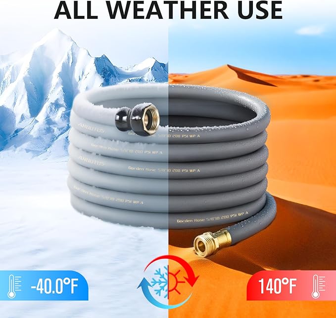 Garden Hose 5/8" x 25ft - Brass Rubber Heavy Duty Water Hose 600 PSI Burst Pressure, Durable Flexible Hose for Yard, Car Wash, Pets Gray