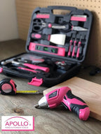 Apollo Tools 135 Piece Household Pink Hand Tools Set with Pivoting Dual-Angle 3.6 V Lithium-Ion Cordless Screwdriver - DT0773N1