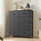 Dresser for Bedroom with 8 Drawers, Anti-Tip Tall Fabric Chests Storage Organizer Tower Furniture with Wooden Top Metal Frame for Clothes, Closet, Living Room, Hallway, Entryway