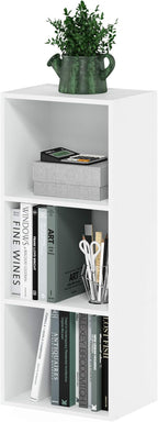 Furinno LUDER Book Shelf, 3-Cube Bookshelf, Bookcase with Open Shelves, 9.3 x 12 x 31.5, Easy Assembly, for Living Room, Bedroom, Home Office, White