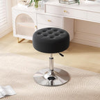 Furniliving Mid-Century Velvet Tufted Makeup Ottoman Stool, Modern Big Size Swivel Round Adjustable Vanity Stool Chair for Living Room Bedroom, Black