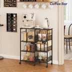 SWTYMIKI Kitchen Island Cart on Wheels - 4 Tier Rolling Kitchen Table Cart with Storage Shelves, 6 Removable Hooks& Locking Casters, Coffee Bar Cabinet for Dining Room Pantry Office, Black
