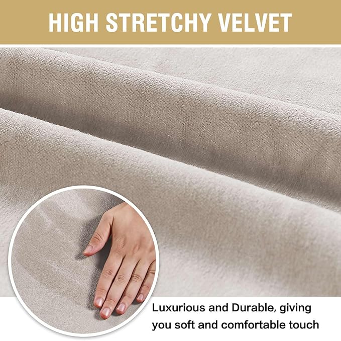 H.VERSAILTEX Velvet Dining Chair Covers Stretch Chair Covers for Dining Room Set of 4 Parson Chair Slipcovers Chair Protectors Covers Dining, Soft Thick Solid Velvet Fabric Washable, Oatmeal