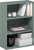 Furinno PASIR Book Shelf, 3-Tier Bookshelf, Bookcase, 9.7" x 23.7" x 31.5", for Living Room, Bedroom, Home Office, Sage Green
