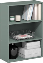 Furinno PASIR Book Shelf, 3-Tier Bookshelf, Bookcase, 9.7" x 23.7" x 31.5", for Living Room, Bedroom, Home Office, Sage Green