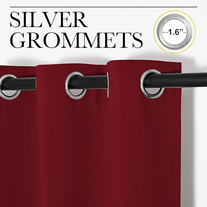 NICETOWN Holiday Christmas Decor Thermal Insulated Solid Grommet Blackout Curtains/Drapes for Living Room (1 Pair, 42 by 63 inches, Burgundy Red)