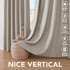 H.VERSAILTEX Linen Curtains 100% Blackout Curtains for Bedroom 90 inch Long Full Light Blocking Nature Linen Blended Window Curtains for Living Room Nickel Grommet (2 Panels, Stone)