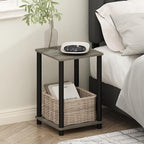 Furinno Turn-N-Tube Night Stand, 2-Tier Open Shelf Design Nightstand, Toolless Bedside Table, End Table, Side Table, for Bedroom, Closet, Dorm, French Oak