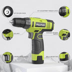 PULITUO 12V Green Cordless Drill Set Power Drill Kit with Battery and Charger,electric drill home improvement,3/8-Inch Keyless Chuck,Built-in LED,21+1 Torque Setting