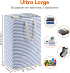 Lifewit 3 Pack Laundry Basket 80L Each, Collapsible Clothes Hamper with Reinforced Handles, Freestanding Waterproof Design for Bedroom and Laundry Room, Blue 240L Total