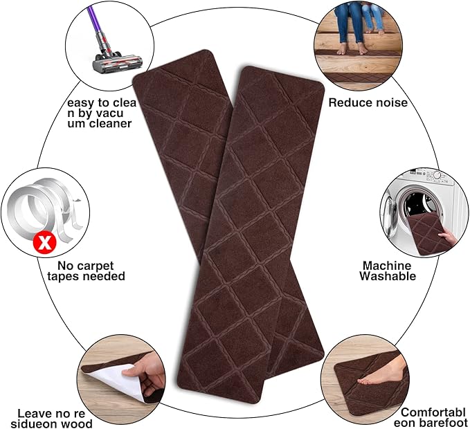 Stair Treads for Wooden Steps - 15pcs, 8x30in Carpet Stairs Runner Indoor Non-Slip Mats for Kids, Elders and Pets