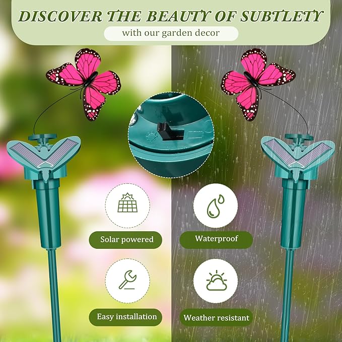 9 Pcs Solar Flying Moving Fluttering Waterproof Garden Stakes Decorations for Home Yard Pathway Garden Landscape Christmas Outdoor Indoor Centerpieces Gift Decorations (Butterfly)