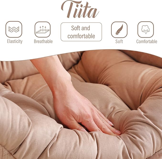 Tiita Lazy Chair with Ottoman, Khaki Modern Large Accent Chair, Comfy Leisure Sofa Armchair with Ottoman, Reading Chair with Footrest for Bedroom, Living Room, Dorm Rooms, Velvet Khaki
