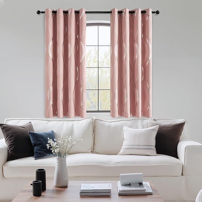 NICETOWN 100% Blackout Pink Curtains for Bedroom and Living Room, Easy Care Solid Thermal Insulated Grommet Panels and Drapes for Bedroom Decoration, 52" x 72", 2 Panels