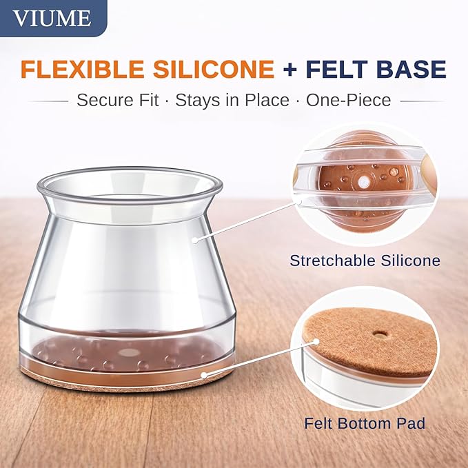 24 Pcs Chair Leg Floor Protectors for Hardwood Floors Silicone Covers Felt Pads Furniture Leg Caps Anti-Scratch Reduce Noise Fit (15/16" to 1-5/16")