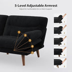 Pipishell Futon Sofa Bed, 66 Inch Corduroy Futon Couch Convertible with Adjustable Backrest and Armrests, Recliner Sleeper Sofa for Small Spaces, Living Room, Office, Guest Room (Black, 66 Inch)