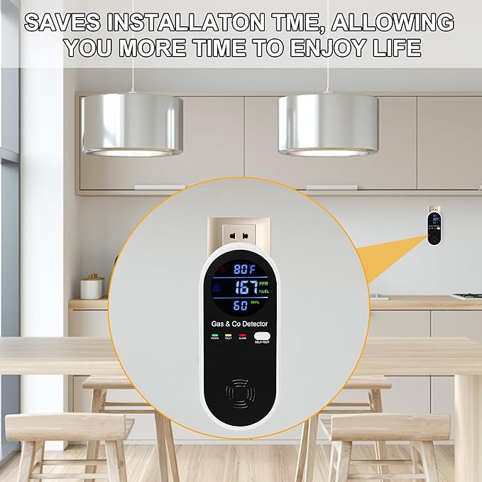 2 Packs Combination Natural-Gas and Carbon-Monoxide-Detector,Koabbit 4-in-1 CO/LPG/LNG Explosive Gas Detector Alarm with Temperature(°F) & Humidity for Home,RV,Hotel,Apartment
