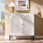 Modern Buffet Cabinet with Storage, 34" Tall Fluted Arched Sideboard Cabinet w/Adjustable Shelves, Wooden Modular Coffee Bar for Dining Room, Kitchen, Living Room, Entryway, White