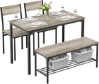 DUMOS Dining Table, Dining Table Set for 4 with Bench, Easy to Assemble Kitchen Table, Space-Saving Ideal 4-Person Set for Dining Room Kitchen Apartment Corner Grey 4 Pack