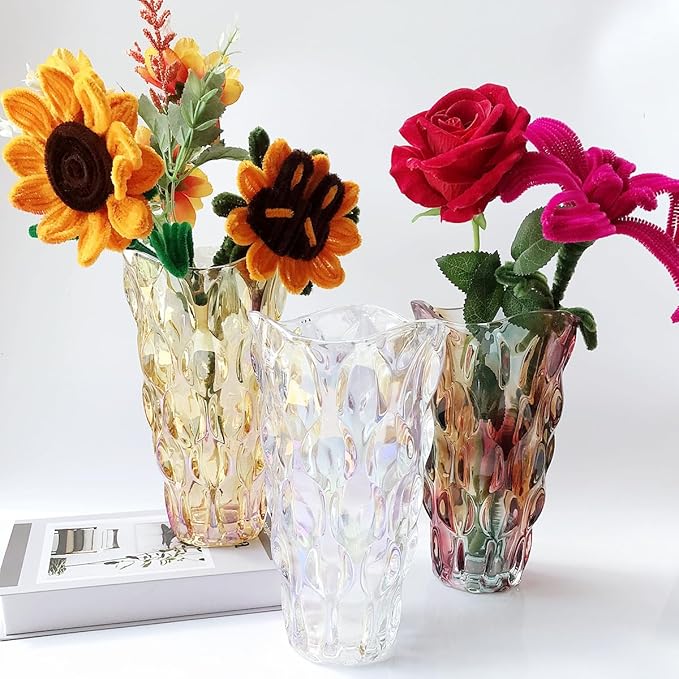 Heavy Flower Glass Vase Thickened 3.5lb 9.5inch Sparkle vase Bohemian Style, for Centerpieces,Kitchen,Office, Wedding,Perfect Home Decor Glass Vase (Purple Light)