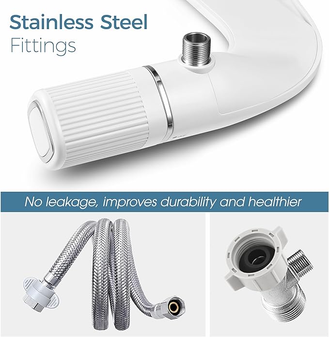 BIGCOW Ultra-Slim Bidet Attachment for Toilet - Dual Nozzle (Frontal & Rear Wash) with Adjustable Cold Water Pressure and Stainless Steel Inlet - Hygienic Solution for Fresh Cleanliness, Silver 2 Pcs