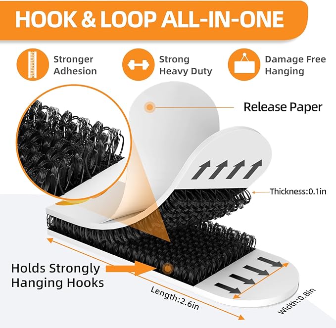 Picture Hanging Strips 80 Strips, Damage Free Removal, Wall Poster Picture Hangers Without Nails, Sticky Hook & Loop Adhesive Strips for Poster/Picture/Home/Office, 40 Pairs/Medium, Black