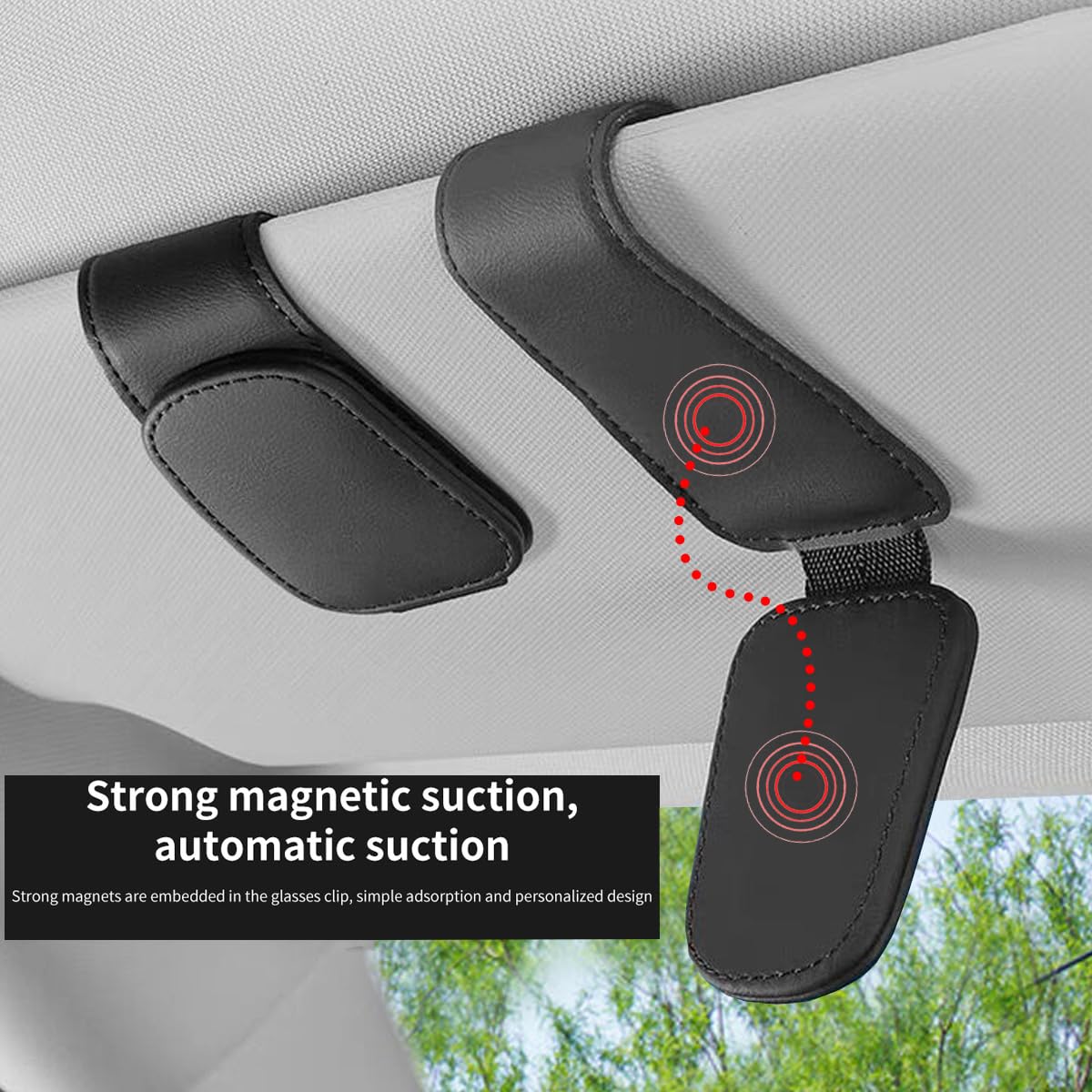 Magnetic Leather Sunglass Holder for Car, Sunglasses Clip for Car