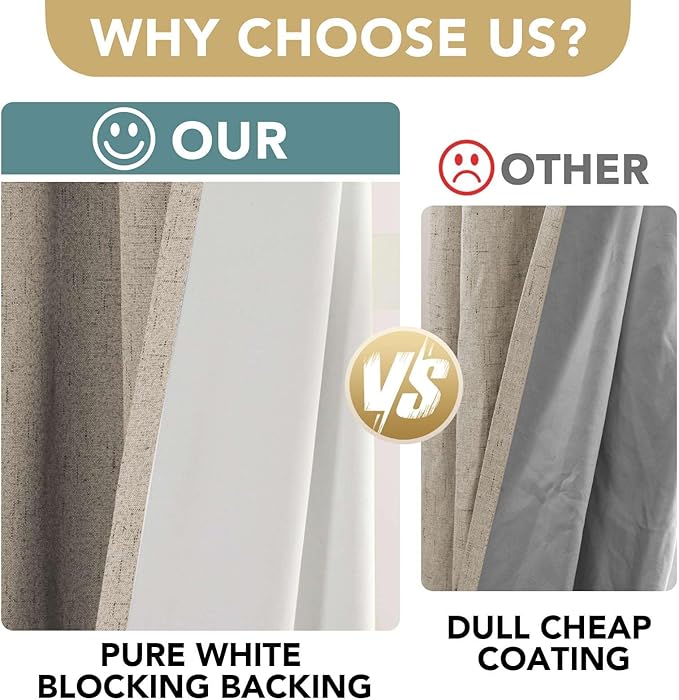 H.VERSAILTEX 100% Blackout Curtains for Bedroom Thermal Insulated Linen Textured Curtains Heat and Full Light Blocking Drapes Living Room Curtains 2 Panel Sets, Cobblestone, 52x72 Inch