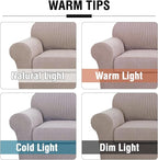 4 Piece Stretch Sofa Covers for 3 Cushion Couch Covers Furniture Slipcovers (1 Base Cover Plus 3 Seat Cushion Covers) Thicker Jacquard Fabric Cover (XL Sofa, Khaki Sand)