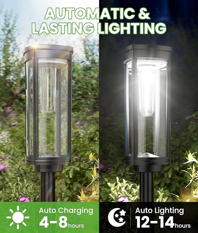 BITPOTT Bright Solar Pathway Lights Outdoor, 8 Pack Solar Garden Lights for Outside Waterproof IP65, Auto On/Off Outdoor Light for Yard Garden Lawn Walkway Driveway Landscape Lighting