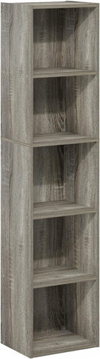 Furinno PASIR Book Shelf, 5-Tier Modern Bookshelf, Open Shelves Bookcase 9 x 12 x 52, Easy Assembly, for Living Room, Bedroom, Home Office, French Oak