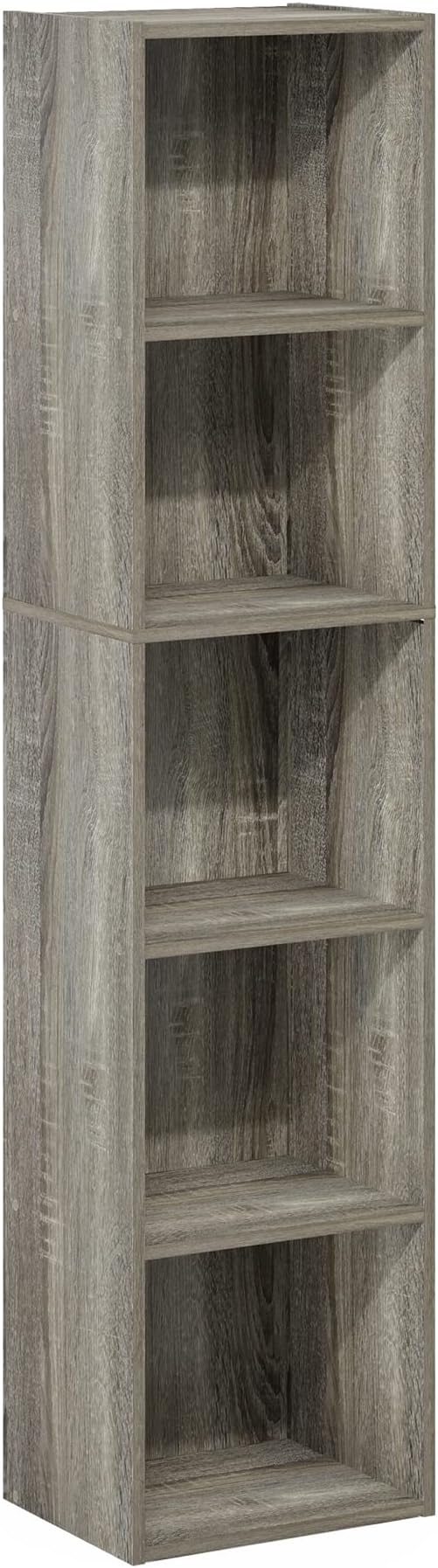 Furinno PASIR Book Shelf, 5-Tier Modern Bookshelf, Open Shelves Bookcase 9 x 12 x 52, Easy Assembly, for Living Room, Bedroom, Home Office, French Oak