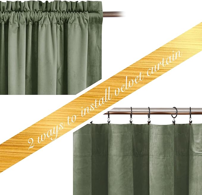 NICETOWN Super Soft Velvet Curtains 63 inches, Sound Reducing Cold Heat Insulated Heavy Matt Room Darkening Drape Panels for Living Room (Sage Green, 2 Panels)