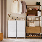 Dresser for Bedroom with 4 Drawers, Anti-Tip Tall Fabric Chests Storage Organizer Tower Furniture with Wooden Top Metal Frame for Clothes, Closet, Living Room, Hallway, Entryway
