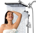 Shower Head,14" High Pressure Shower Combo,Rainfall Shower System with Handheld Spray,All Metal 3-Way Diverter & 6ft Hose,Anti-Clog Nozzles,Easy to Install in Bathrooms-Chrome