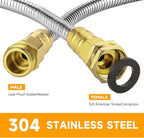Garden Hose 15 FT, 304 Stainless Steel Metal Water Hose, Heavy Duty Flexible Leader Hose, Short Water Hose Kink Free Hose for Rv, Outdoor, Yard, No Bite, Leak proof and Durable