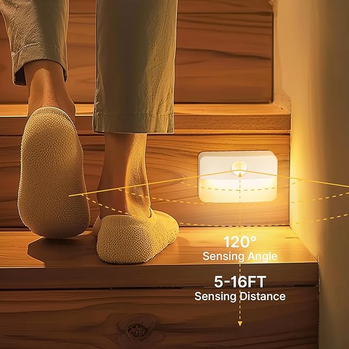 3 Pack Motion Sensor Stair Light for Indoor, Battery Operated Closet Lights, Wireless Stick on Anywhere Hallway Lamp, Portable Led Night Lamps for Bedroom Under Cabinet Kitchen
