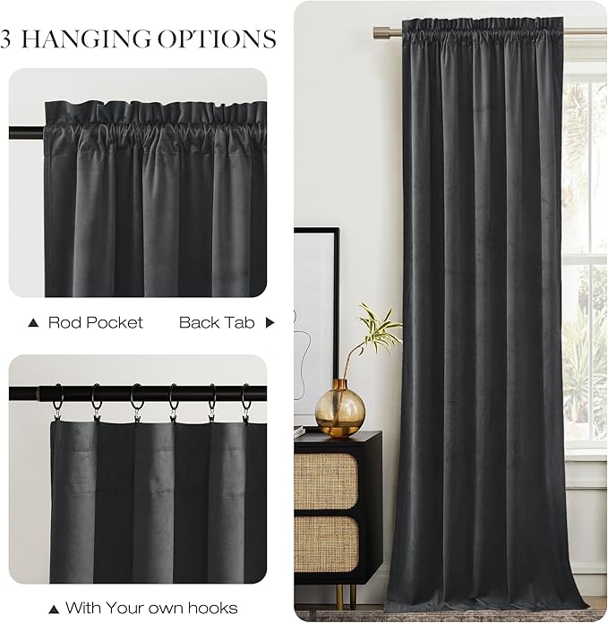NICETOWN Grey Luxury Velvet Curtain Panels, Home Decoration Window Treatment for Living Room/Bedroom/Home Theatre (2 Panel Per Pack, 90 inches Long)