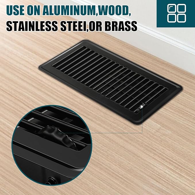 VOISEN Floor Register, 4" x 10" Floor Vents, Steel Adjustable Air Supply Grille Register Vent Cover Grill for Sidewall and Floor(Black)
