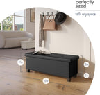 Storage Ottoman Bench with Bins, 43-in Storage Bench for Bedroom End of Bed, Folding Foot Rest Ottoman for Living Room Max 660lbs, Faux Leather Ottomans, Black