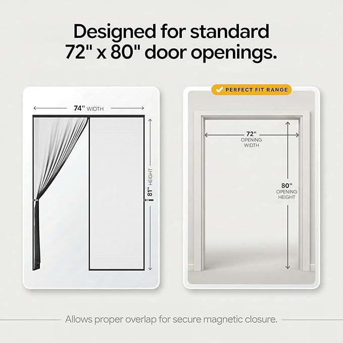 AUGO Magnetic Screen Door - Self Sealing, Heavy Duty, Hands Free Mesh Partition Keeps Bugs Out - Pet and Kid Friendly - Patent Pending Keep Open Feature - 74 Inch x 81 Inch