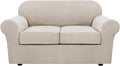 H.VERSAILTEX 3 Piece Stretch Sofa Covers for 2 Cushion Loveseat Couch Covers for Living Room Furniture Cover (Base Cover Plus 2 Seat Cushion Covers) Thicker Jacquard Fabric(Medium, Island Fossi)