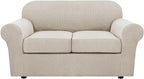 H.VERSAILTEX 3 Piece Stretch Sofa Covers for 2 Cushion Loveseat Couch Covers for Living Room Furniture Cover (Base Cover Plus 2 Seat Cushion Covers) Thicker Jacquard Fabric(Medium, Island Fossi)