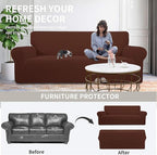 Easy-Going Stretch Oversized Loveseat Slipcover 1-Piece Sofa Cover Furniture Protector Couch Soft with Elastic Bottom for Kids Polyester Spandex Jacquard Fabric Small Checks Coffee