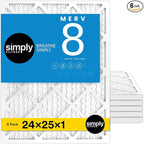 Simply 24x25x1 Air Filter, Merv 8, 6 Pack, For Home AC Furnace & HVAC (Actual Size: 23.75"x24.75"x0.75") DUST, Pet, & Allergy Control