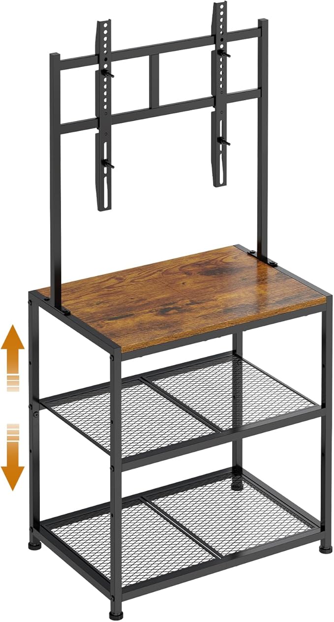 23 Inch to 50 Inch Floor Small Corner TV Stand with Storage Shelves for Living Room Bedroom, Universal Floor Television Stands with Mount, Rustic Brown Corner TV Table Desk Shelf for Small Space